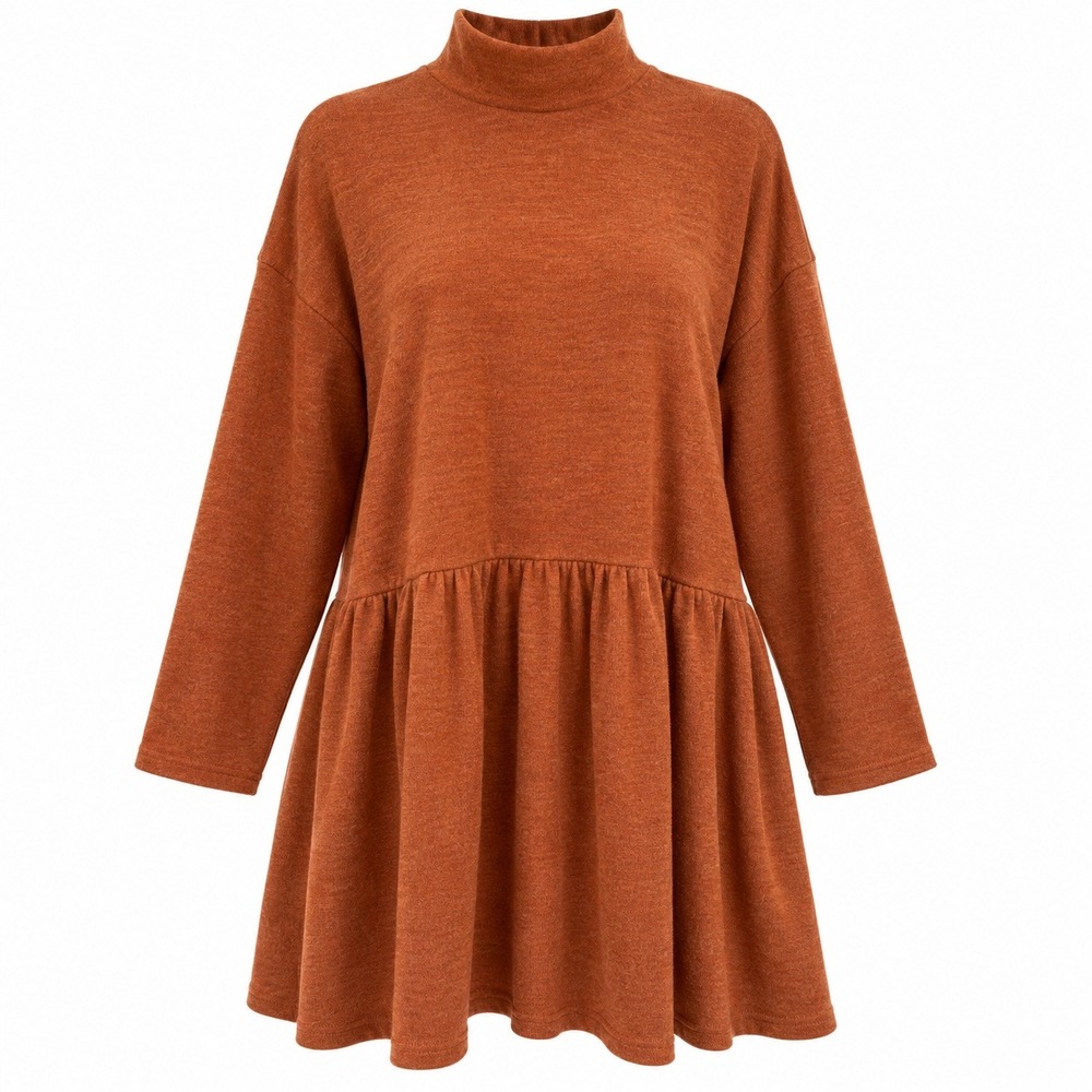 Forever 21 Rust Mock Neck Drop Waist Sweater Dress Boho Babydoll S NWT